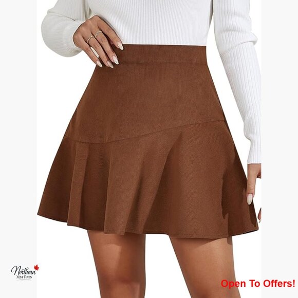 Dresses & Skirts - Faux Suede Split High Waist Mini Skirt A-Line Pleated